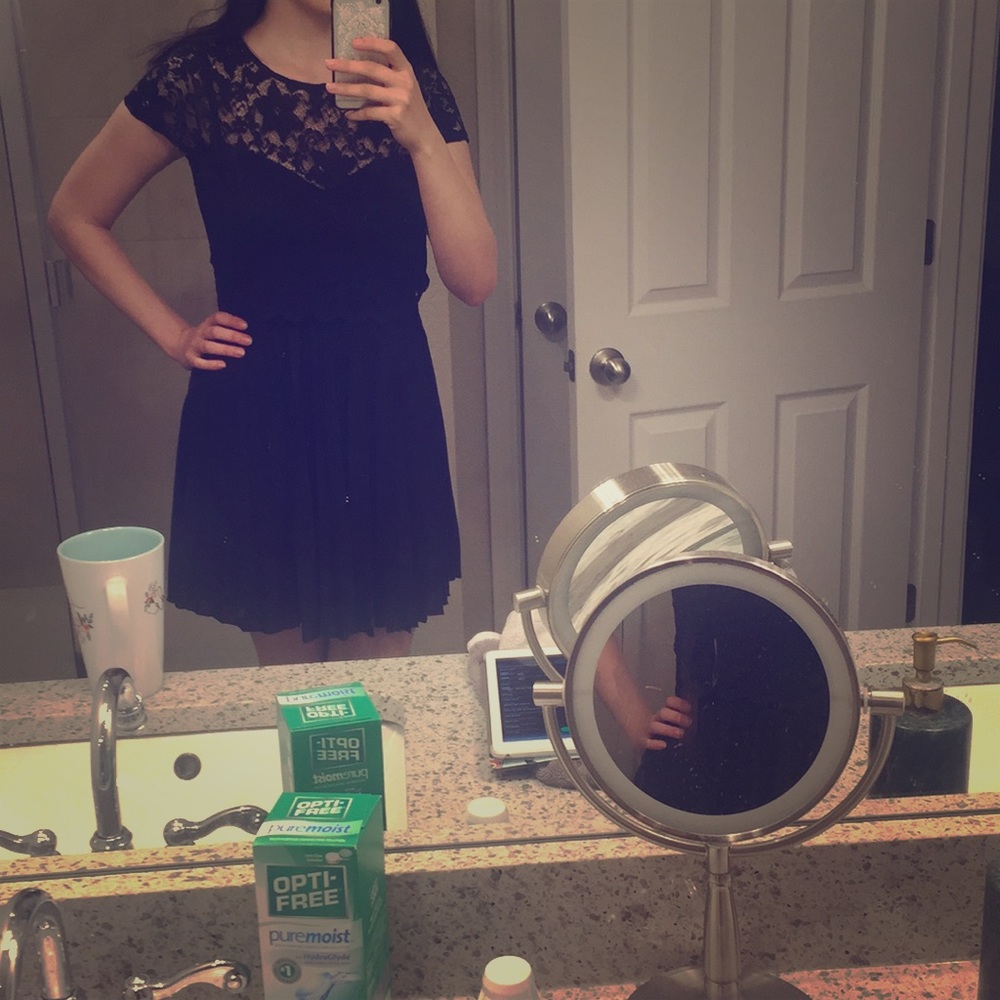 ASOS black dress with lace and pleats